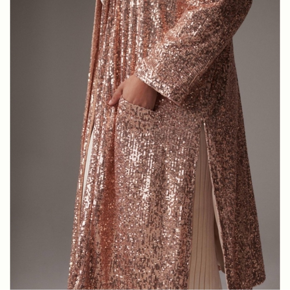 ANTHROPOLOGIE BB DAKOTA SHOW STOPPER ROSE GOLD SEQUIN CARDIGAN DUSTER 1X - Picture 5 of 10